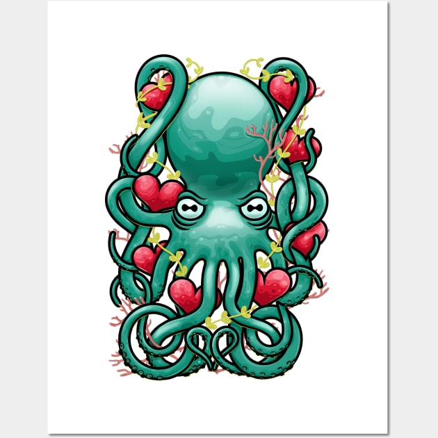 Octupus and Hearts Wall Art by erdavid